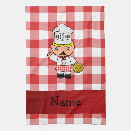 パーソナライズされたchefに赤イタリアン白の名前を付けます キッチンタオル (縦)