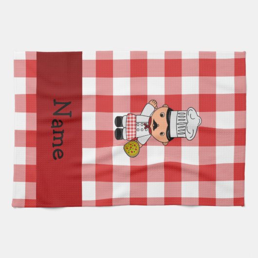 パーソナライズされたchefに赤イタリアン白の名前を付けます キッチンタオル (横)