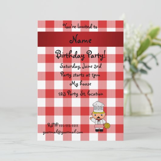 パーソナライズされたchefに赤イタリアン白の名前を付けます 招待状 (スタンド正面)