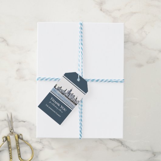 パーソナライズされたChicago Skylineありがとう ギフトタグ (より糸付き)