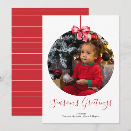 パーソナライズされたChristmas Bauble Photo Frame シーズンカード (正面/裏面)