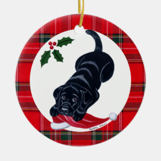 パーソナライズされたChristmas Black Lab Puppy セラミックオーナメント