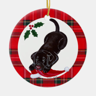 パーソナライズされたChristmas Chocolate Lab Puppy セラミックオーナメント