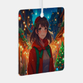 パーソナライズされたChristmas Lightsアニメガール メタルオーナメント (正面右)