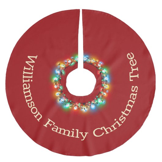 パーソナライズされたChristmas Lights inサークルホリデイ ブラッシュドポリエステルツリースカート (正面)