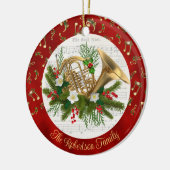 パーソナライズされたChristmas Musicフランスの Horn写真 セラミックオーナメント (左)
