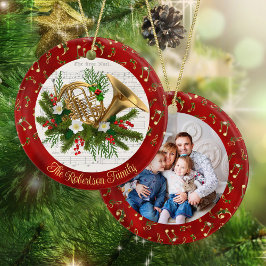 パーソナライズされたChristmas Musicフランスの Horn写真 セラミックオーナメント