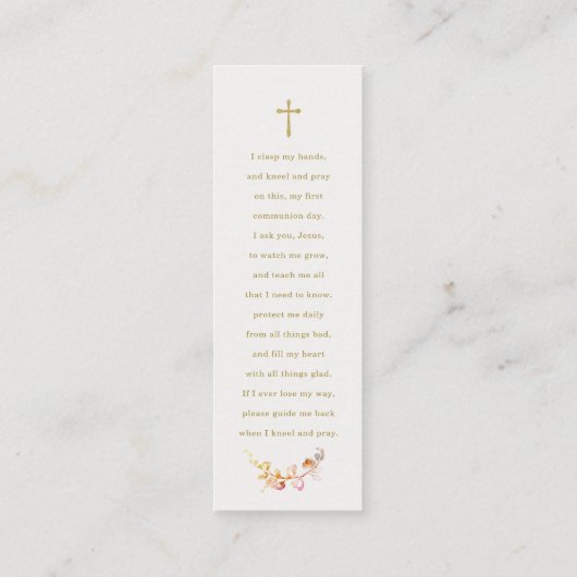 パーソナライズされたFirst Communionピンク祈りの言葉カード スキニー名刺 (裏面)
