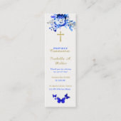 パーソナライズされたFirst Communion Blue祈りの言葉カード スキニー名刺 (正面)