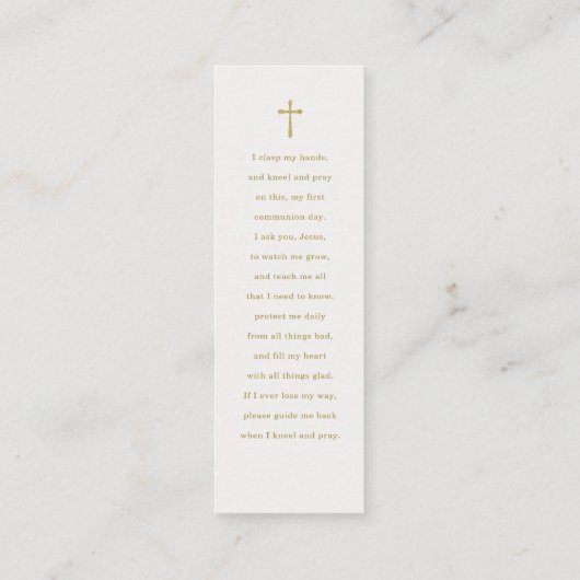 パーソナライズされたFirst Communion Blue祈りの言葉カード スキニー名刺 (裏面)