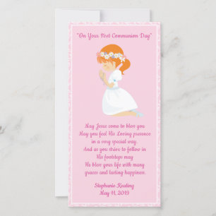 パーソナライズされたFirst Communion Bookmark girl. サンキューカード