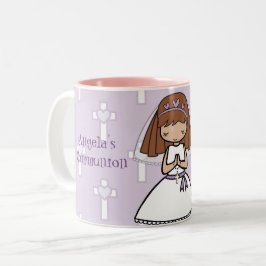 パーソナライズされたFirst Communion Day Girl name mug ツートーンマグカップ