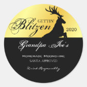 "パーソナライズされたGettin Blitzen"ホリデームーンシャインC ラウンドシール (正面)