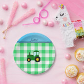 パーソナライズされたGREEN TRACTER GREEN 市松模様にに名前を付ける ペーパープレート (パーティー)