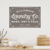 パーソナライズされたGreige洗濯ドライフォールド標識 ポスター (キッチン)