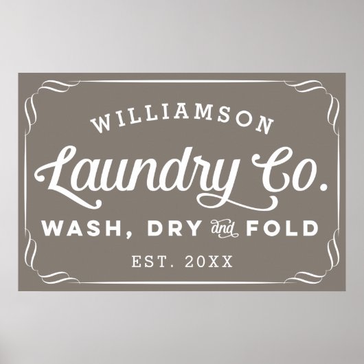 パーソナライズされたGreige洗濯ドライフォールド標識 ポスター (正面)
