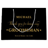 パーソナライズされたGroomsman Blackと金ゴールドありがとう ラージペーパーバッグ (正面)