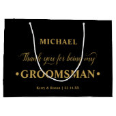 パーソナライズされたGroomsman Blackと金ゴールドありがとう ラージペーパーバッグ (裏面)