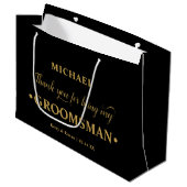 パーソナライズされたGroomsman Blackと金ゴールドありがとう ラージペーパーバッグ (正面アングル)
