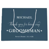 パーソナライズされたGroomsman Blue Thank You ラージペーパーバッグ (正面)