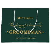 パーソナライズされたGroomsman Emerald Greenありがとう ラージペーパーバッグ (正面)
