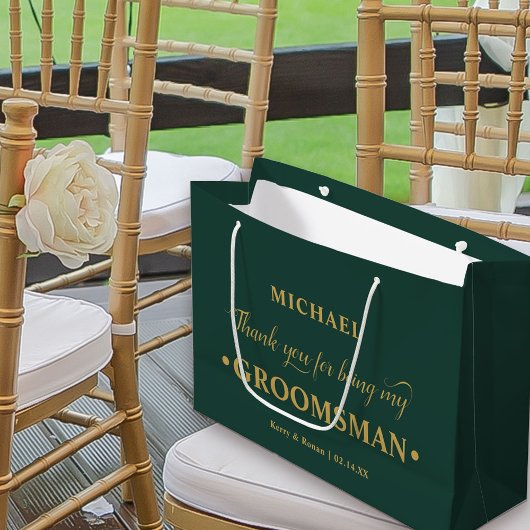 パーソナライズされたGroomsman Emerald Greenありがとう ラージペーパーバッグ
