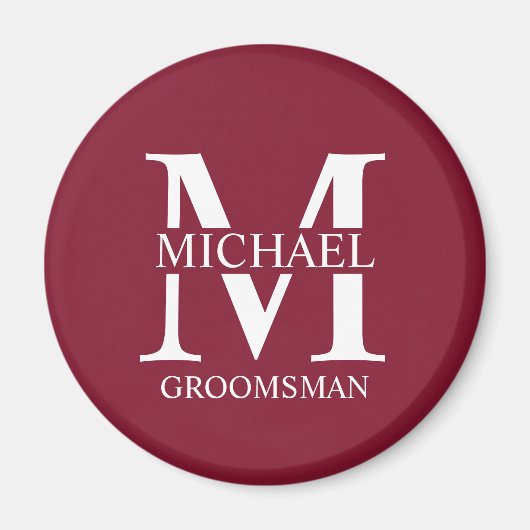 パーソナライズされたGroomsman's Name and Monogram マグネット (正面)