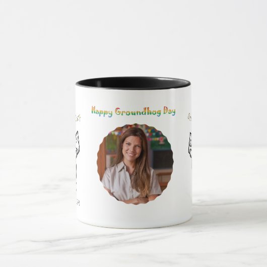 パーソナライズされたGroundhog Dayの写真と名前ギフト マグカップ (中央)