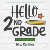 パーソナライズされたHello 2年生 スクエアシール (正面)