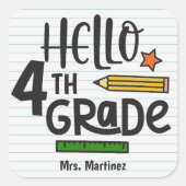 パーソナライズされたHello 4年生 スクエアシール (正面)