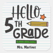 パーソナライズされたHello 5年生 スクエアシール (正面)