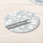パーソナライズされたHello Grayレトロ電話 ラウンドペーパーコースター (アングル)