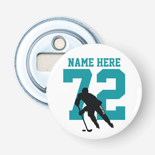 パーソナライズされたHockey Player Name Number Sharksティール（緑がか 栓抜き (正面)