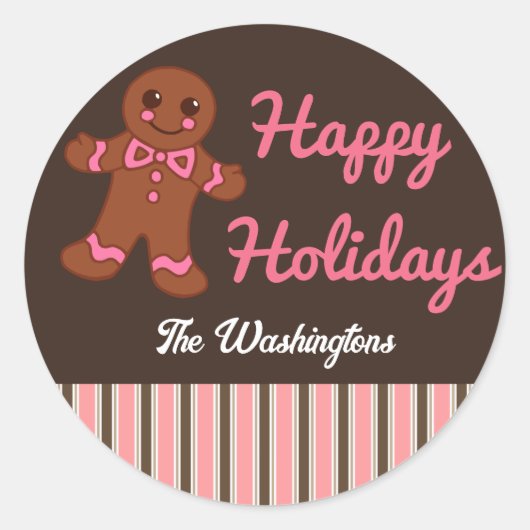 パーソナライズされたHoliday Gingerbread Stickers ラウンドシール (正面)