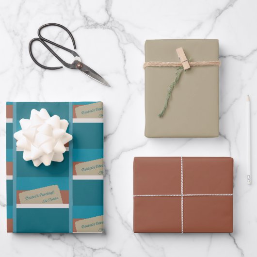 パーソナライズされたHoliday Wish、BrownとBlue ラッピングペーパーシート (正面)