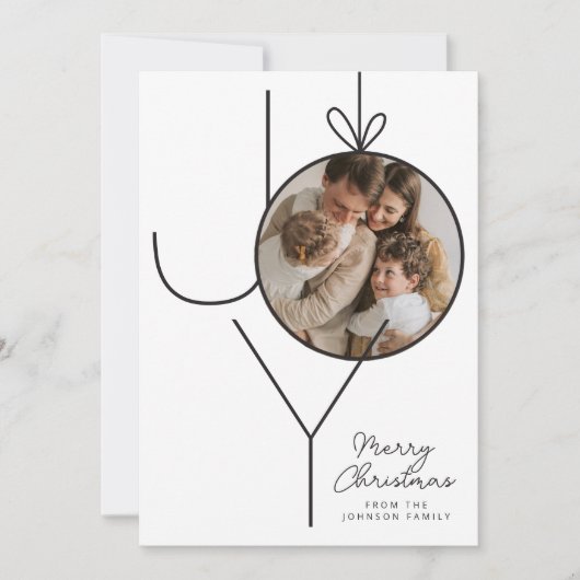 パーソナライズされたJOYクリスマスオーナメントフォトカード シーズンカード (正面)