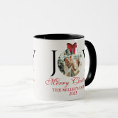 パーソナライズされたJOY MERRY CHRISTMASフォトコーヒー マグカップ (正面右)