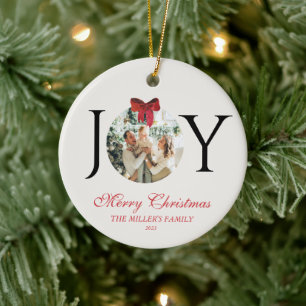 パーソナライズされたJOY MERRY CHRISTMAS PHOTO セラミックオーナメント