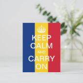 パーソナライズされたKeep Calm and Carry On – ルーマニア国旗 ポストカード (スタンド正面)