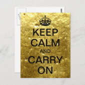 パーソナライズされたKeep Calm and Carry On-金ゴールド石 ポストカード (正面/裏面)