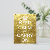 パーソナライズされたKeep Calm and Carry On-金ゴールド石 ポストカード (スタンド正面)