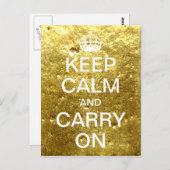 パーソナライズされたKeep Calm and Carry On-金ゴールド石 ポストカード (正面/裏面)