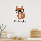 パーソナライズされたKids Boys Nameベビーキツネ(メガネ付き) ポスター (キッチン)