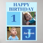 パーソナライズされたKids Photo Cute Blue Birthday Party ポスター<br><div class="desc">小カッコいいさな男の子や幼児のための2つの写真の誕生日パーティーのポスター。可愛祝い写真を添えた子ども自身の写真を添え、可愛らしいブルーの正方形のウェルカムデコ。記念に名前と年齢を付け素晴らしる。</div>