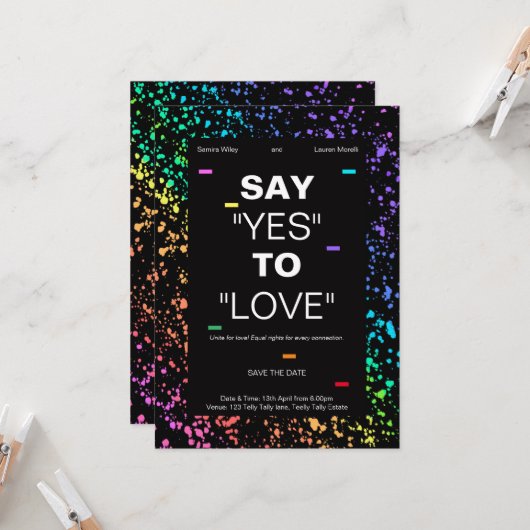 パーソナライズされたLGBTQデジタモダンル結婚ブラック 招待状 (正面/裏面インサイチュ)