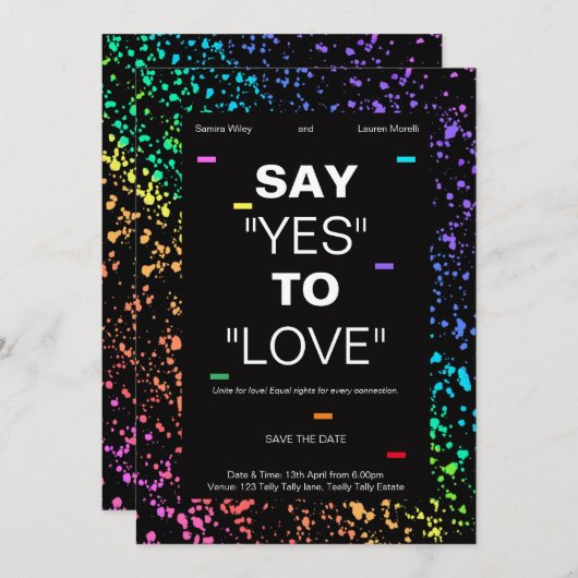 パーソナライズされたLGBTQデジタモダンル結婚ブラック 招待状 (正面/裏面)