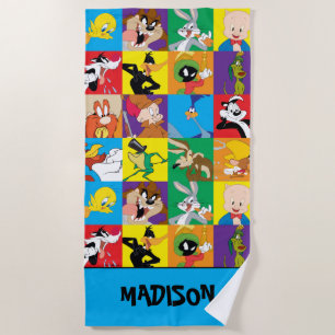 パーソナライズされたLOONEY TUNES™キャラクターグリッド ビーチタオル