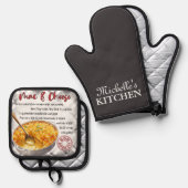 パーソナライズされたMac&チーズベーキングレシピ 鍋つかみ&鍋敷きセット (正面/裏面)
