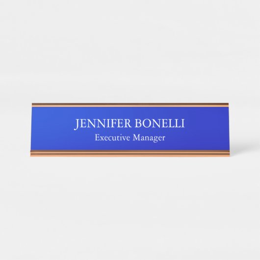 パーソナライズされたminimalist blueの名前を追加 デスクネームプレート (正面)