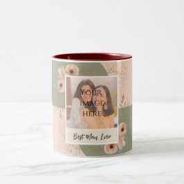 「パーソナライズされたMom Ever」最高の写真マグカップ – フローラ ツートーンマグカップ